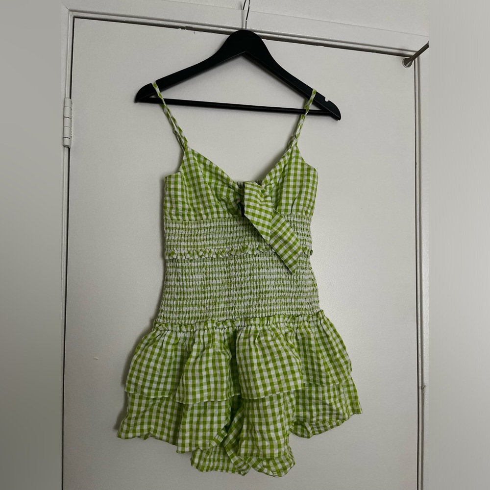 Anthropologie Saylor Green Gingham Romper
